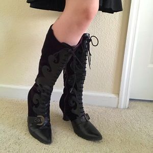 Purple velvet witch boots